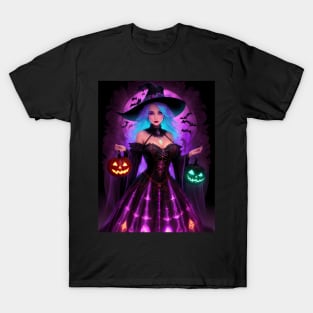 Halloween Spooky Neon Black Magic Witch T-Shirt